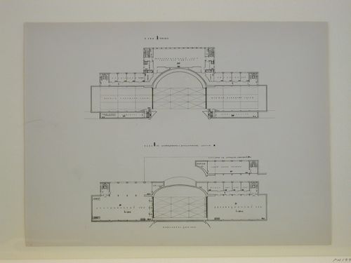 Photograph of fifth and sixth floor plans for a Red Army Theater, Moscow