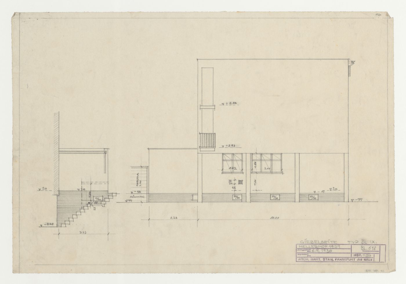 Elevation for type BL housing units, Hellerhof Housing Estate, Frankfurt am Main, Germany