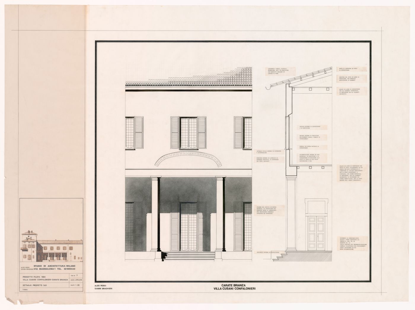 Elevation and details for Villa Cusani Confalonieri, Carate Brianza, Italy
