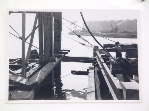 View of construction of a dock, from dock platform