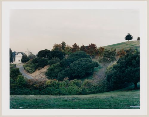 Viewing Olmsted: View at summit, overcast day, Mountain View Cemetery, Oakland