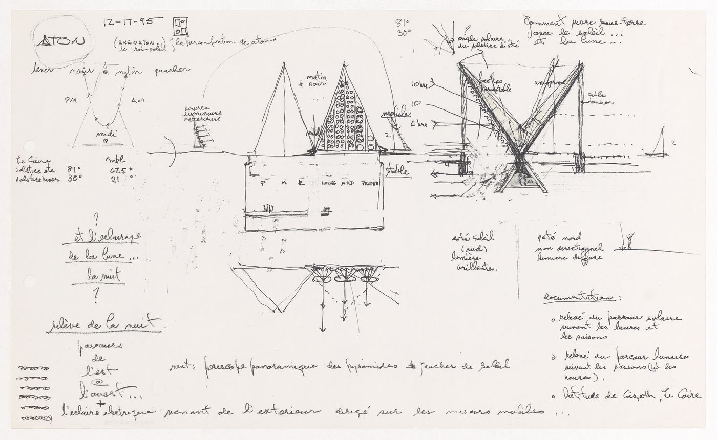 Croquis et notes pour le Projet pour un musée égyptien, Le Caire, Égypte