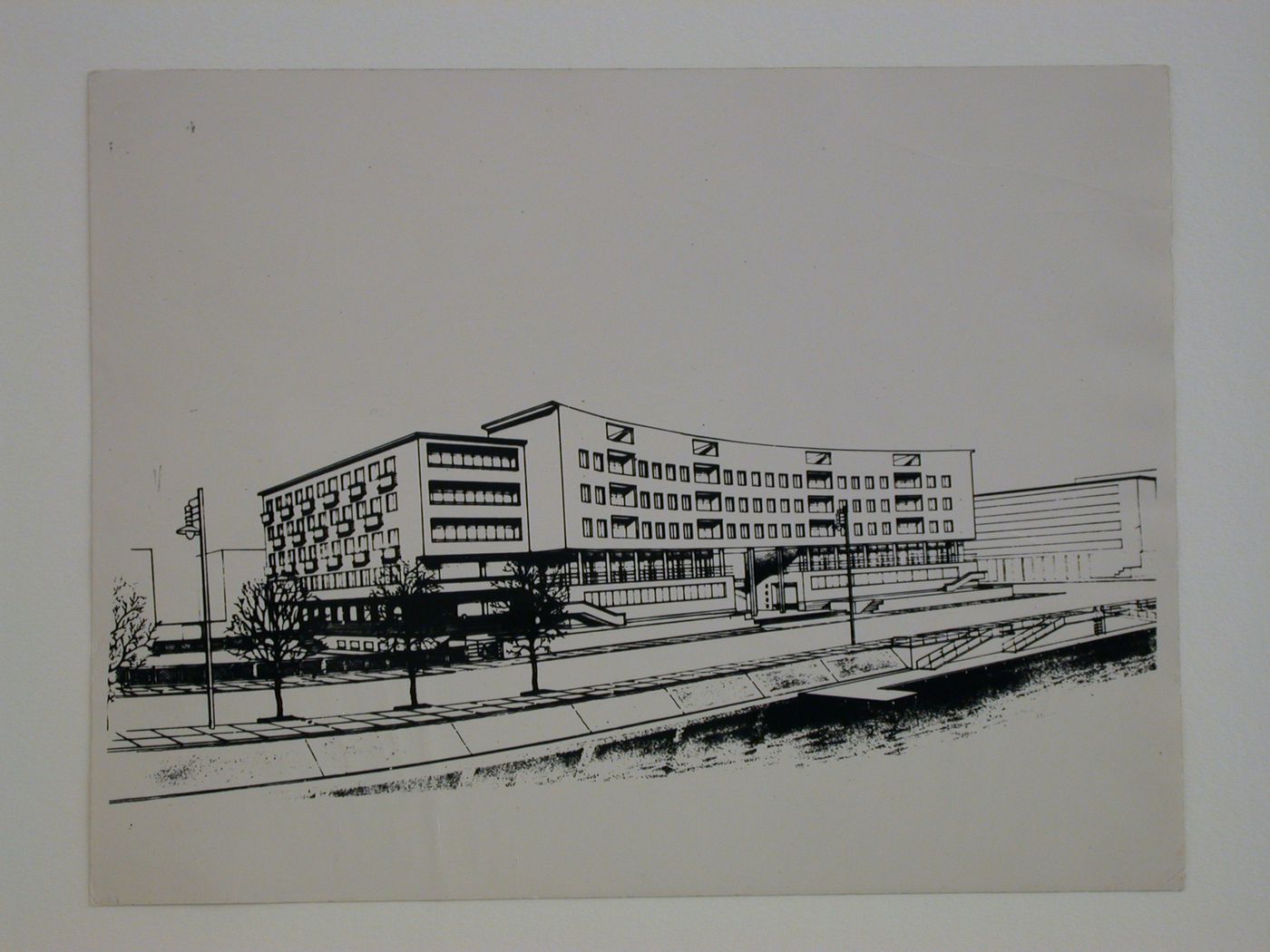 Photograph of a perspective drawing for the First Building of Lensovet (Leningrad Union), Leningrad (now Saint Petersburg)