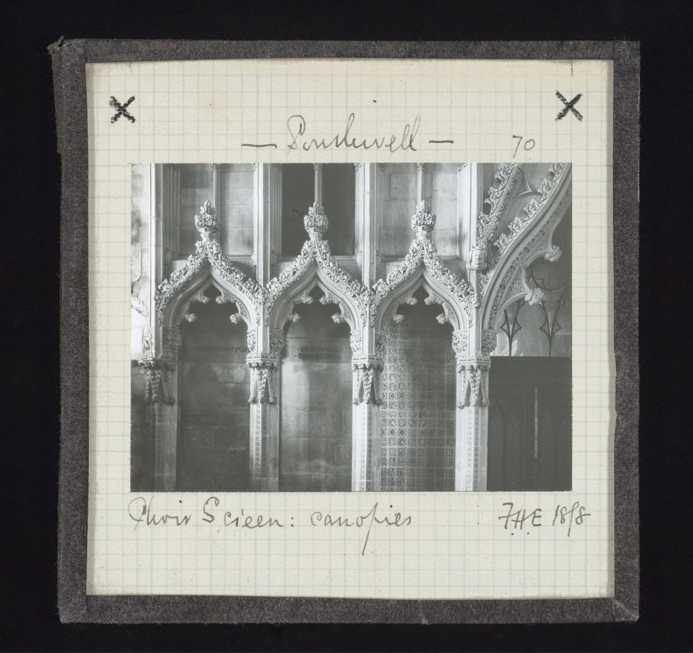 Detail view of canopies of choir screen, Southwell Minster, Southwell, Nottinghamshire, England