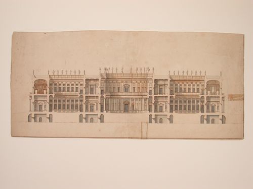 Longitudinal section of a palace with three courtyards