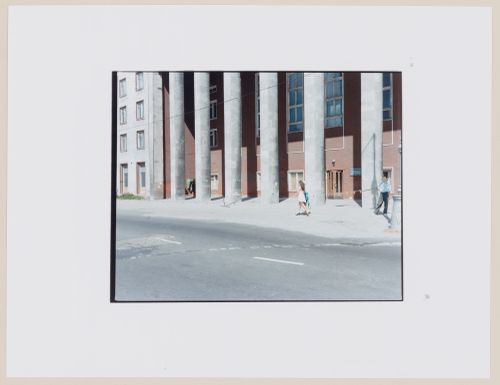View of a portico showing columns, a street, and people, Kaliningrad, Kaliningradskaia oblast', Russia (from the series "In between cities")
