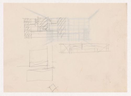 Partial sketch plans for Illinois Institute of Technology; verso: Interior perspective sketch for a campus building for Illinois Institute of Technology