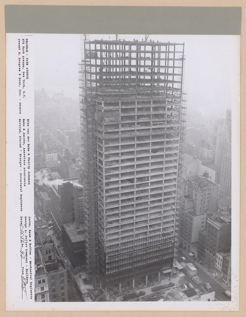 Seagram building under construction, 375 Park avenue, New York, N.Y., east view
