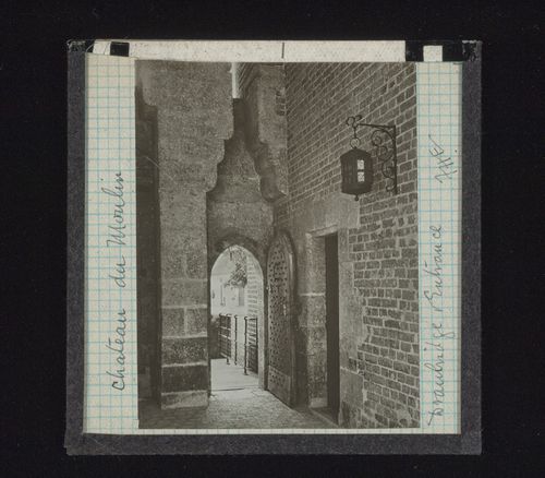 View of drawbridge and entrance to Château du Moulin, France