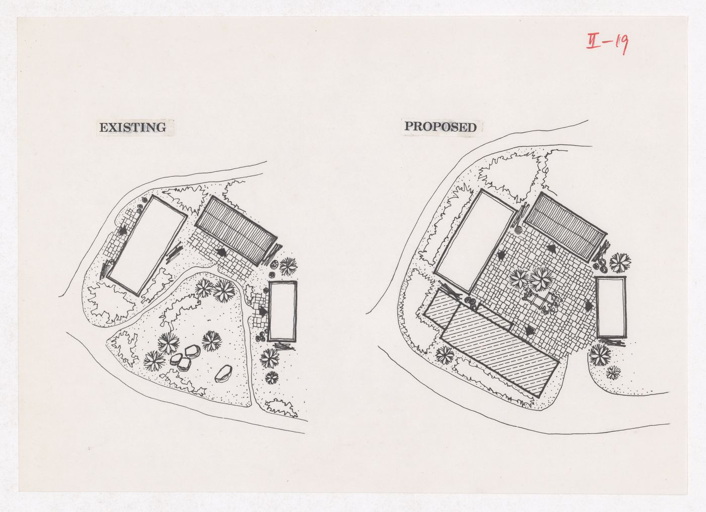 Plan showing road adjustments and proposed courtyard for the Sichuan housing project for "Housing a Billion: Village Upgrading: Jianlu, China" publication