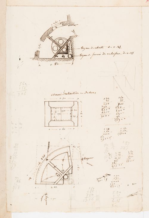 Project for the enlargement of the prison near the Préfecture de police, rue de Jérusalem, Paris: Plans showing the layout for piping systems and chimney