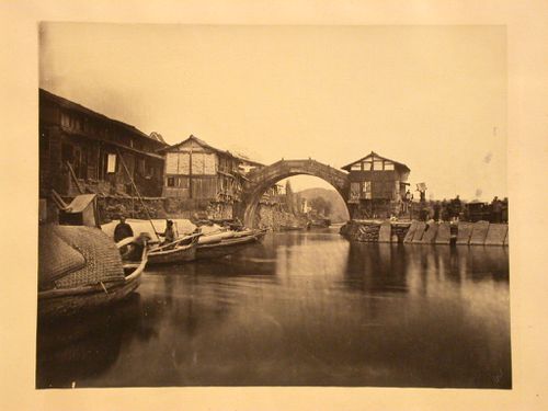 View of an arch bridge over water near Ningbo, China