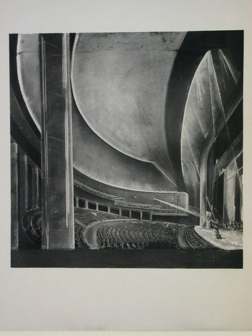 Photograph of an interior perspective drawing for a Red Army Theater, Moscow