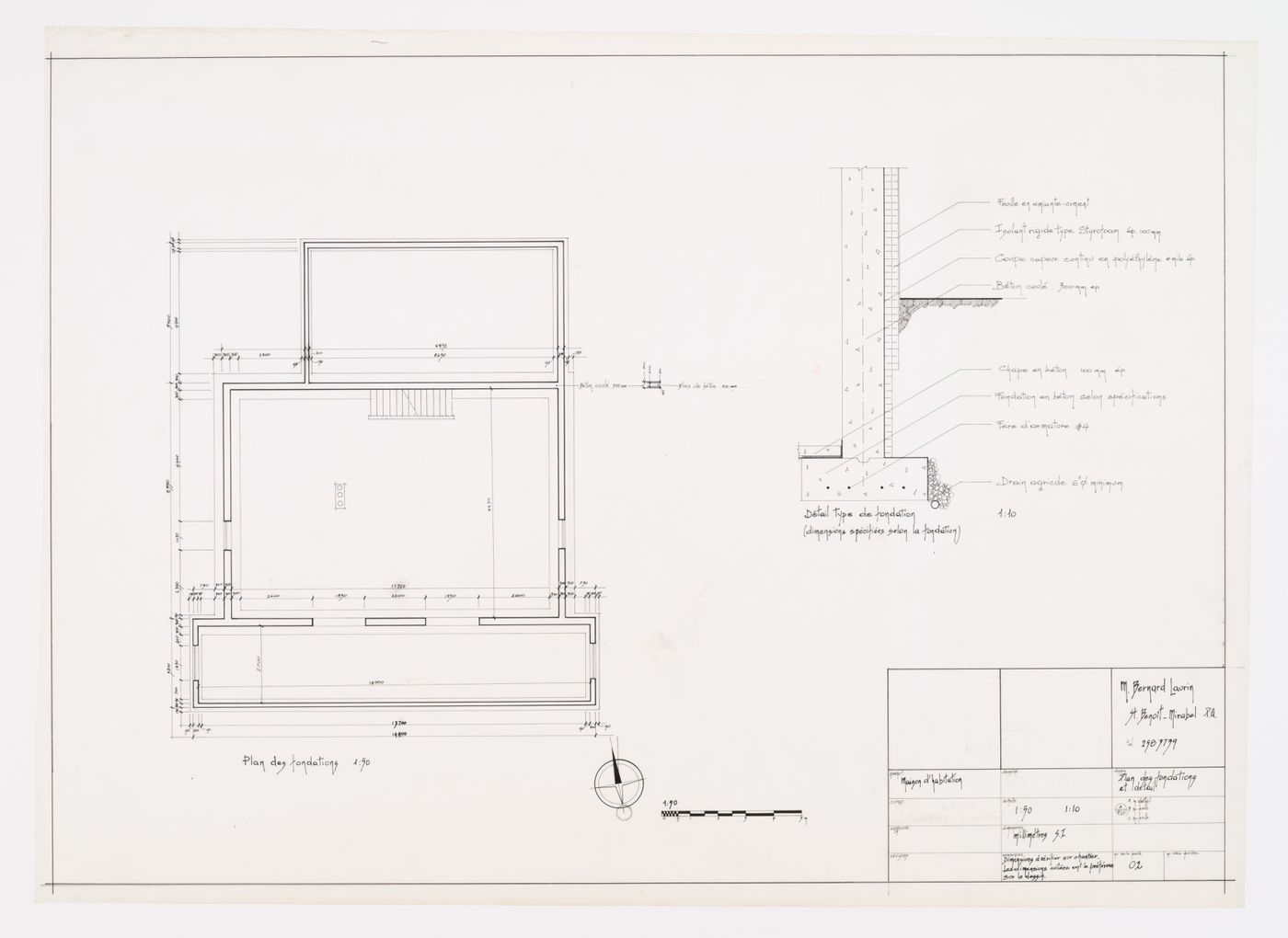 Plan des fondations et détail, Maison Bernard Laurin, Saint-Benoît, Mirabel, Québec, Canada