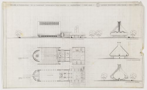 Élévations, plans d'étage et coupe, Église et presbytère pour la Paroisse Notre-Dame-des-Champs, Repentigny, Québec