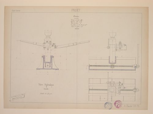 Student engineering drawing: Plan, elevation, and section for a hydraulic jack