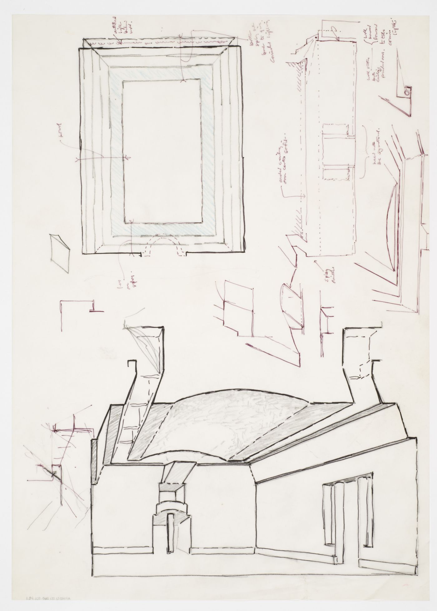 Clore Gallery, London, England: plan and sectional perspective