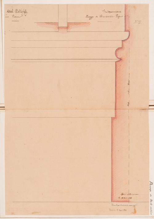 Full-scale profile with partial elevation for the base for the porte cochere walls, Hôtel Soltykoff