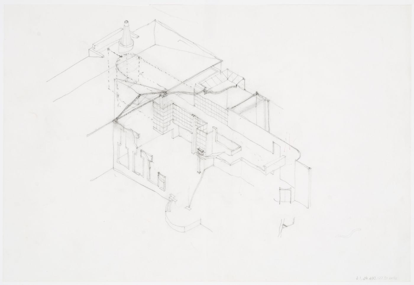 School of Architecture Addition, Rice University, Houston, Texas: axonometric sketch