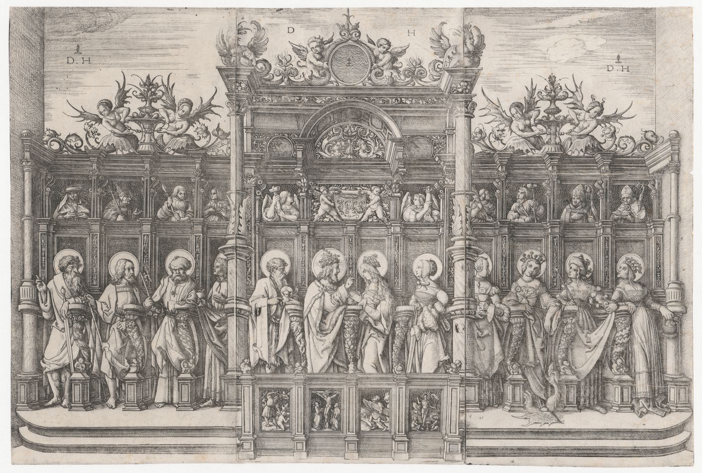 The large choir-stall of the Fugger Chapel at St. Anna, Augsburg, with Christ blessing the Virgin