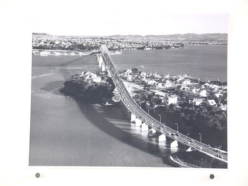Aerial view of the Auckland Harbour Bridge, over the Waitematā Harbour, Auckland, New Zealand