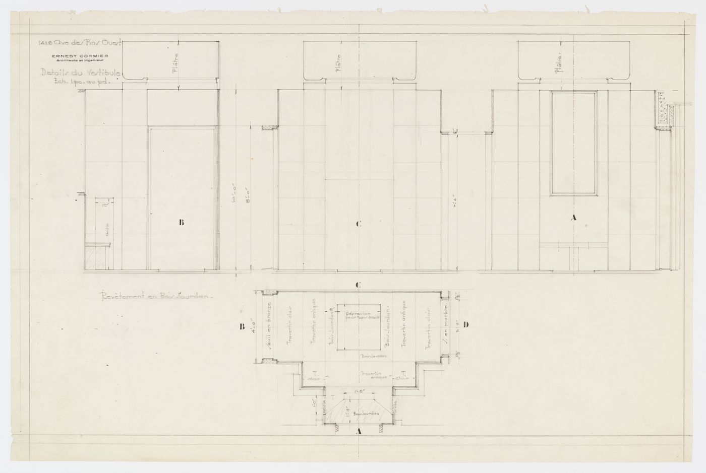 Détails du vestibule,  Résidence Ernest Cormier, 1418 Avenue des Pins Ouest, Montréal, Canada (1929-1957)
