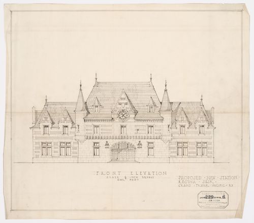 Proposal for Regina Railroad Station, Saskatchewan: front elevation
