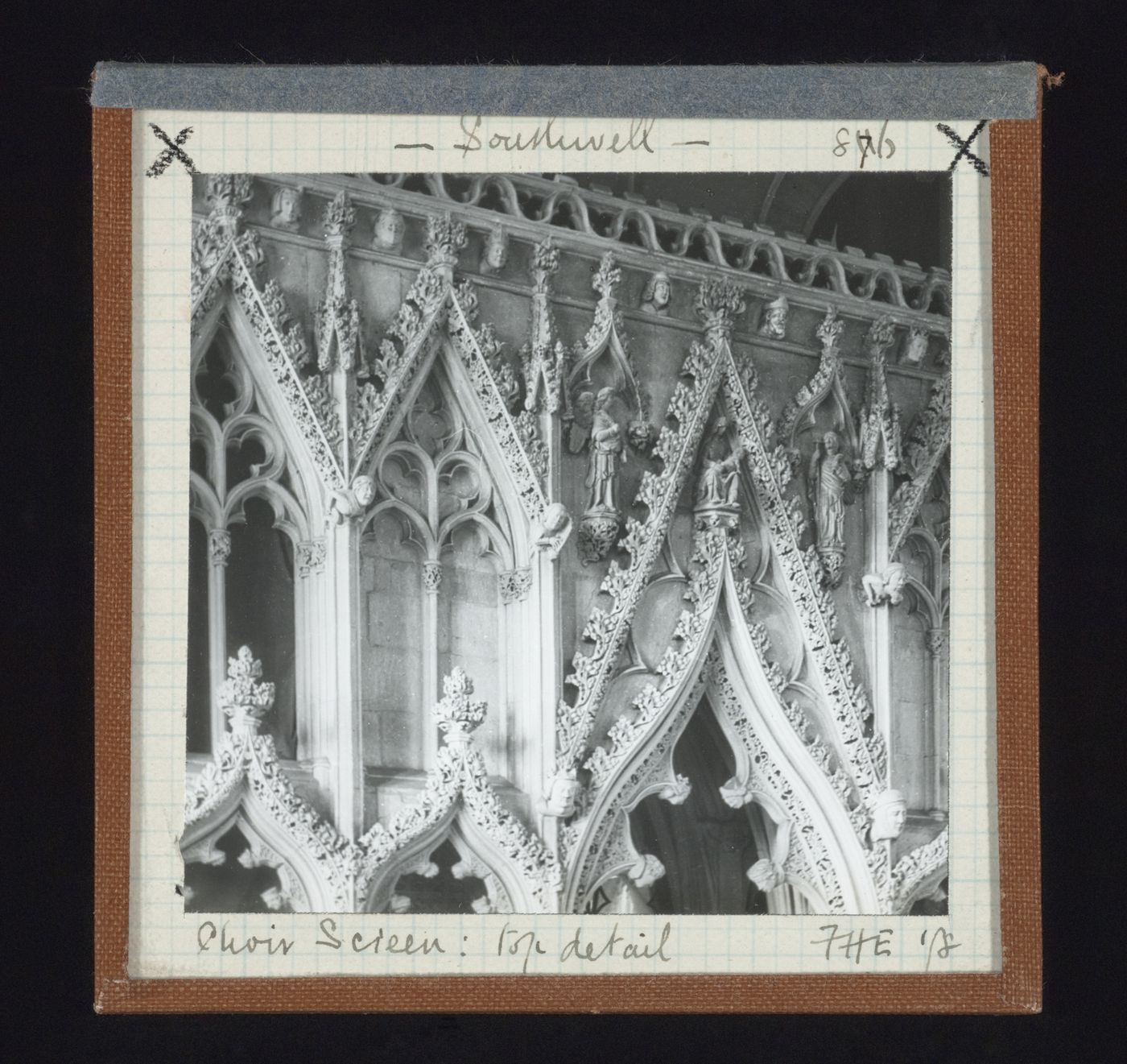 Detail view of top of choir screen of Southwell Minster, Southwell, Nottinghamshire, England