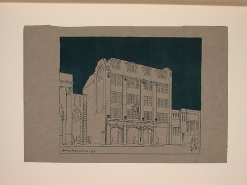 Perspectival view showing street façade of Electric House, Battersea Borough