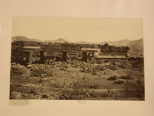View of the western façade of the Fourth Palace (also known as the East Building in Quadrangle F), Mitla, Mexico