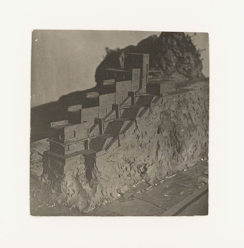 Photograph of a student model by L. Grinshpun for the project "Tourist Mountain Base" for an unidentified course at the Vkhutein (Moscow Higher Technical Institute), Moscow