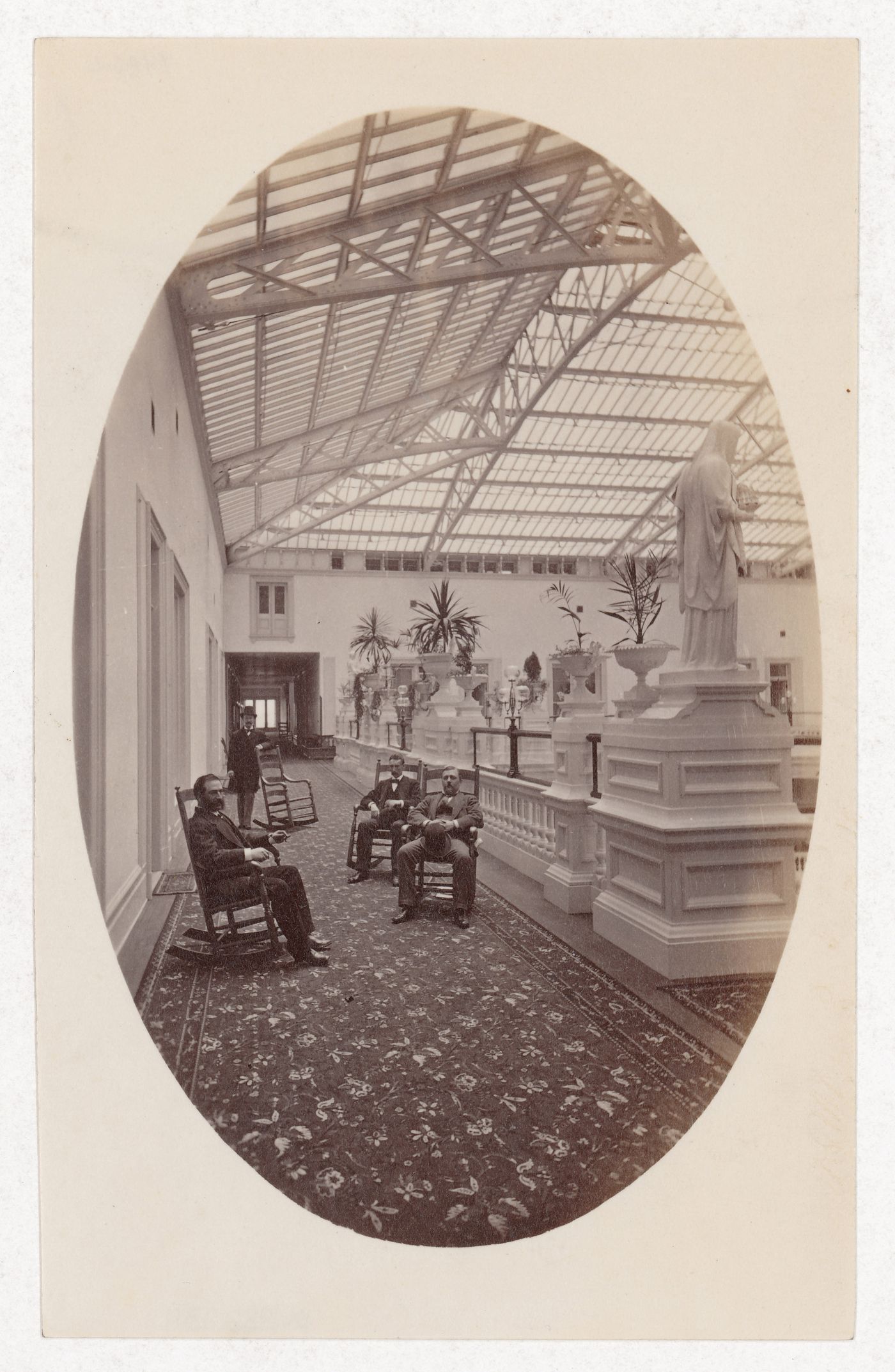 Interior view of seventh floor tier of the Grand Court of the Palace Hotel, San Francisco, California