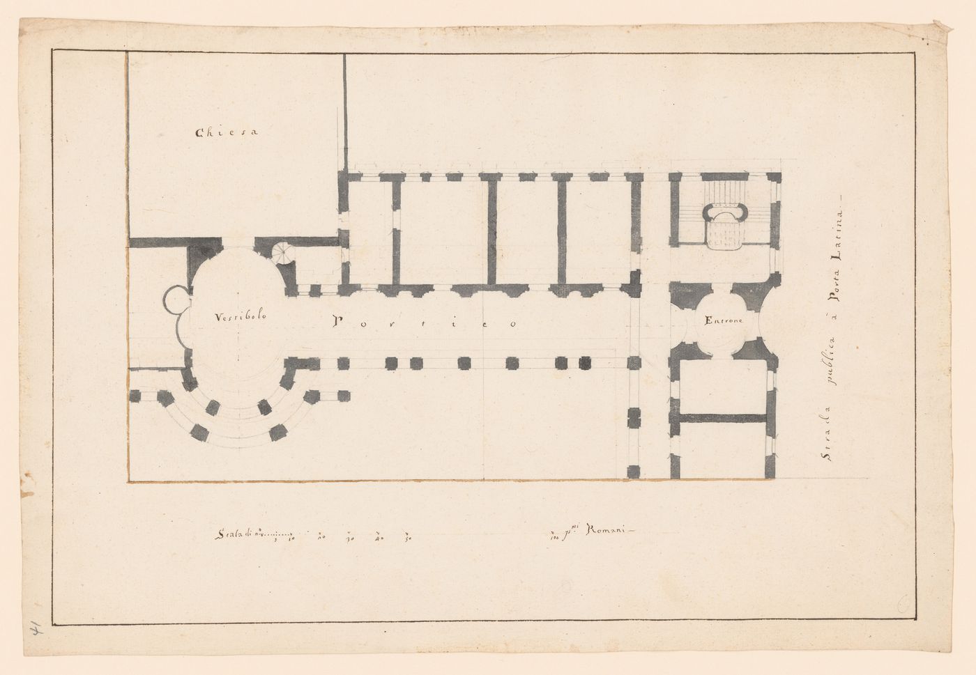 Plan for the ground storey for San Giovanni a Porta Latina, including the adjacent convent, Rome