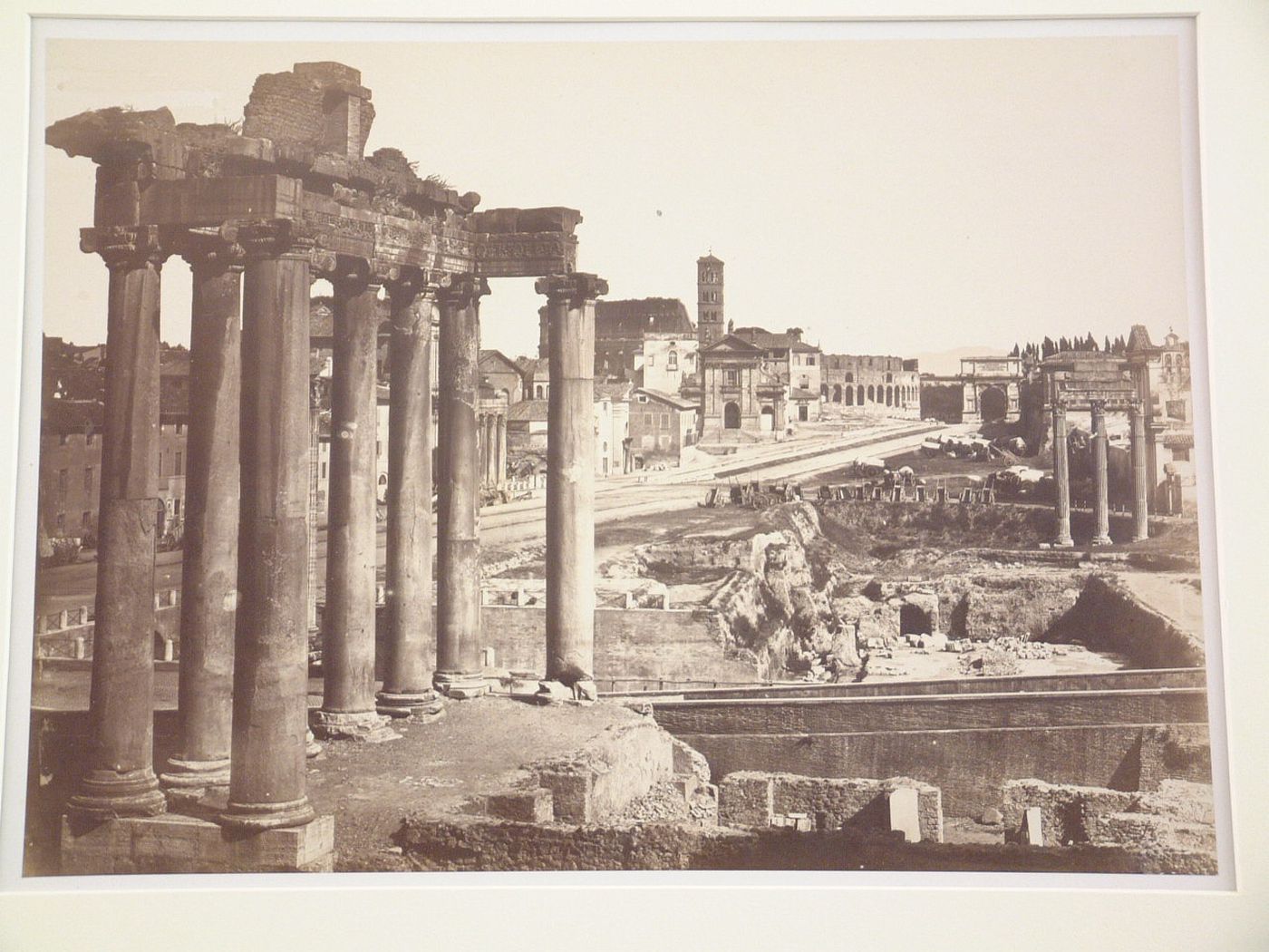 General view of the Forum Romanum taken from the Clivus Capitolinus, and including the principal Temples in the Forum, and the Arch of Titus, Rome, Italy