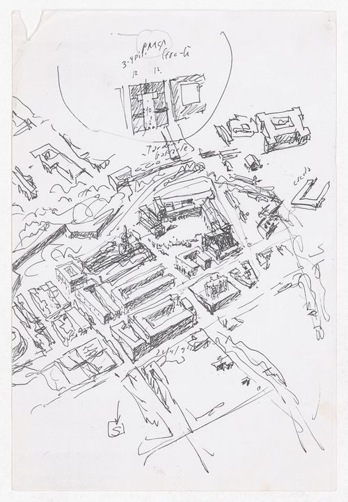 Sketch aerial view with detail for Plano de Pormenor do Rossio de São Brás, Évora, Portugal