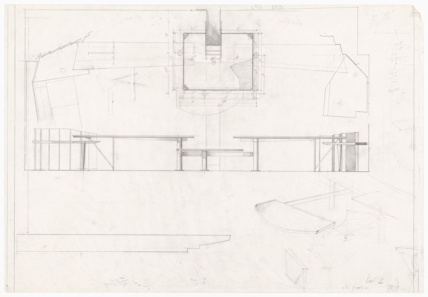 Sketches, elevations, and plans for Casa De Paolini, Milan, Italy