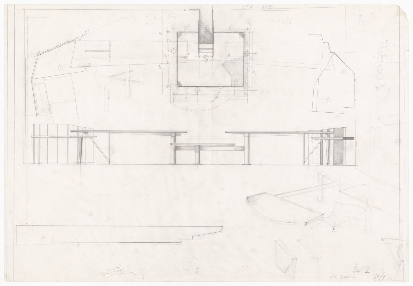 Sketches, elevations, and plans for Casa De Paolini, Milan, Italy