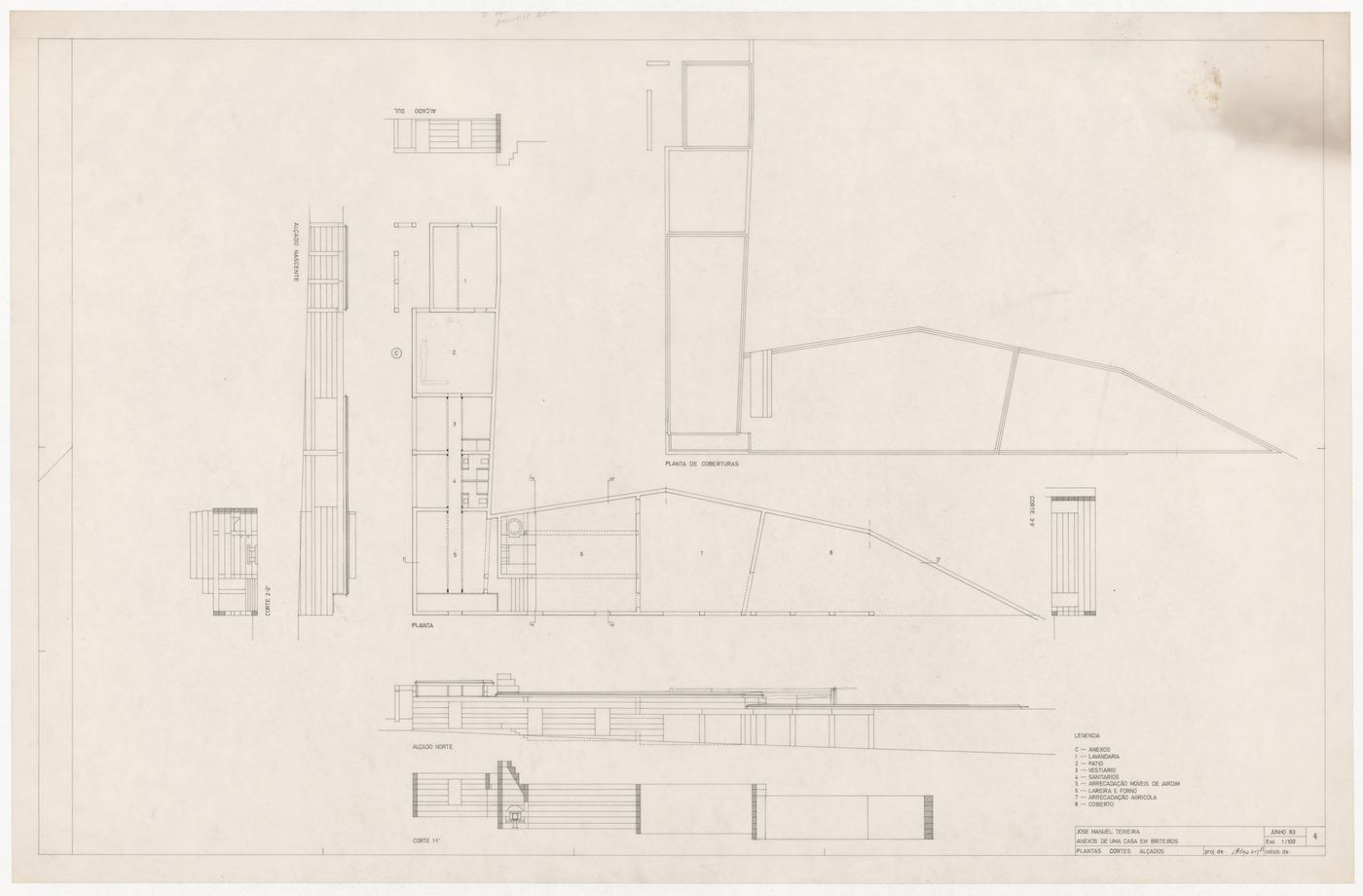 Plans, elevations and sections for Casa J. M. Teixeira, Quinta do Forno, Briteiros - Guimarães, Portugal