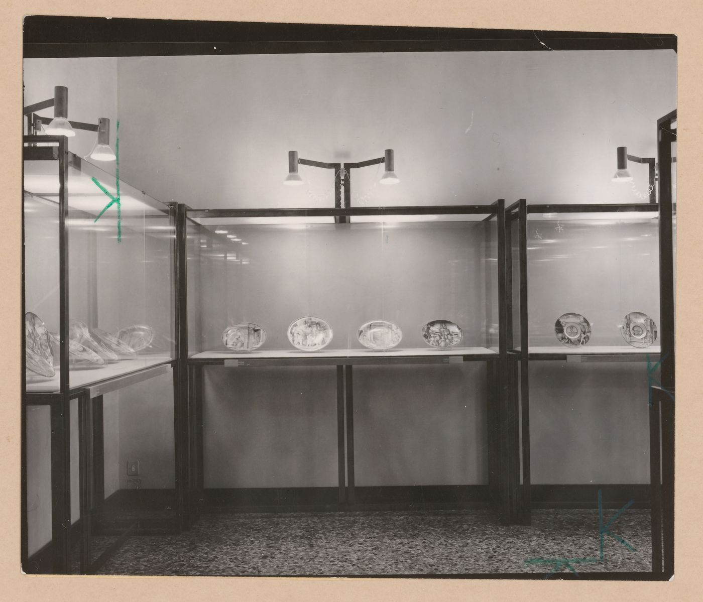 Interior view of a gallery showing display case containing painted dishes, Museo Correr, Venice, Italy