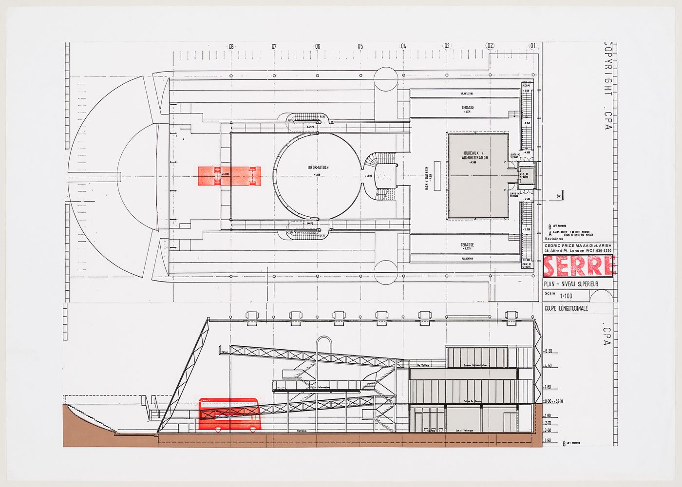 Serre (2): upper level plan and longitudinal section