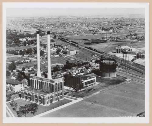 Aerial view of the Power House and gasometer, Ford Motor Company Automobile Assembly Plant, Walkerville, Windsor, Ontario