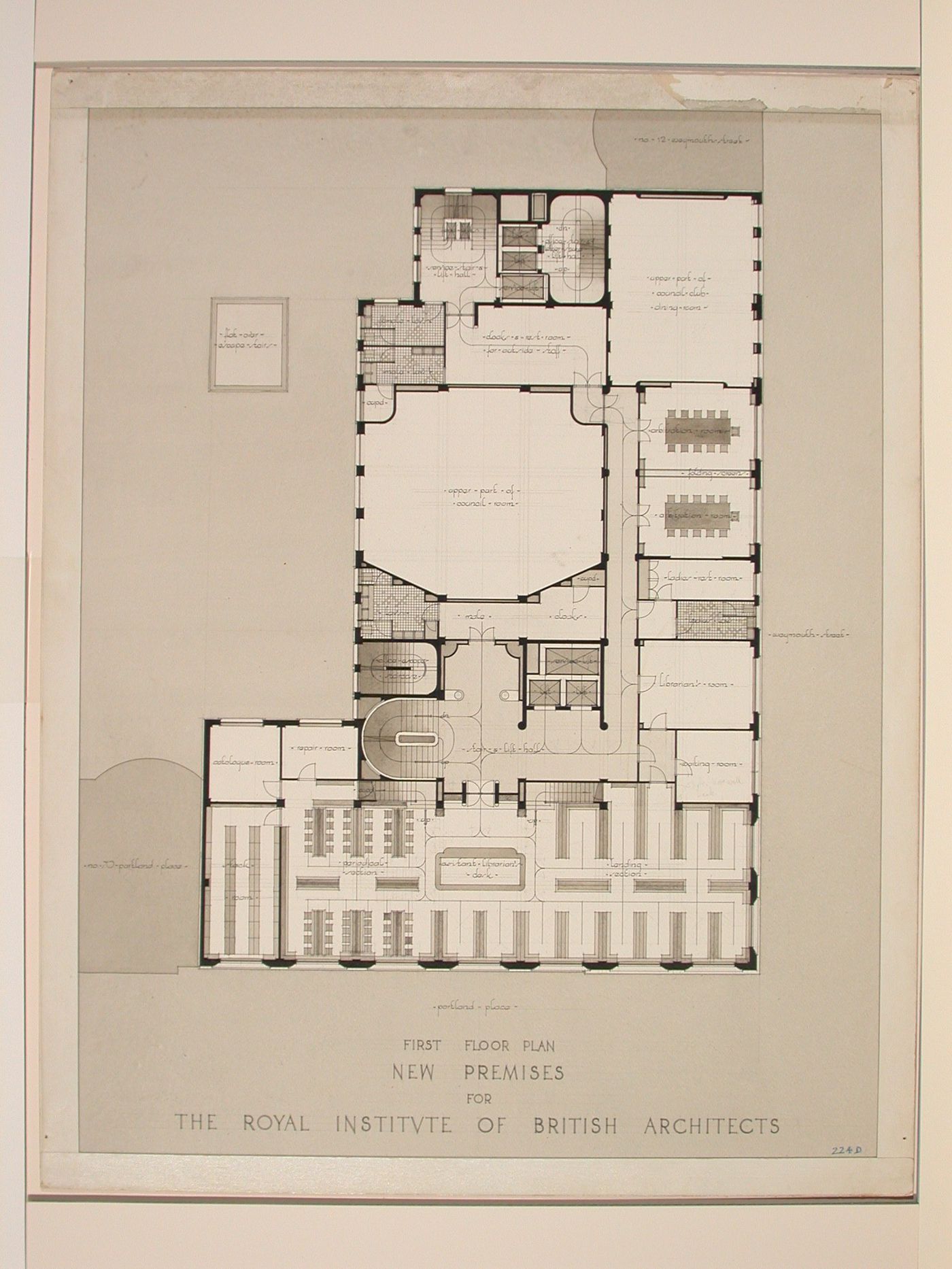 New premises for the Royal Institute of British Architects: Plan of first floor
