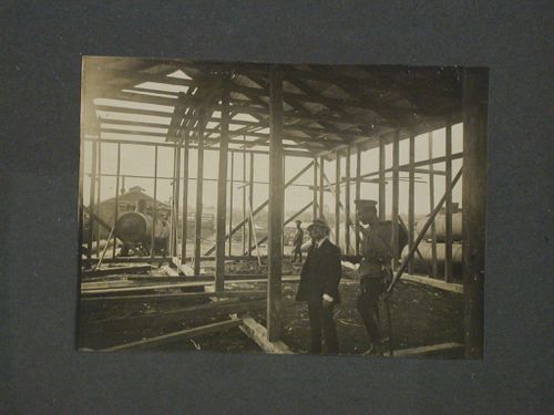 Portrait of Ilya Golosov (left) and an unidentified officer [?] at a construction site, Russia
