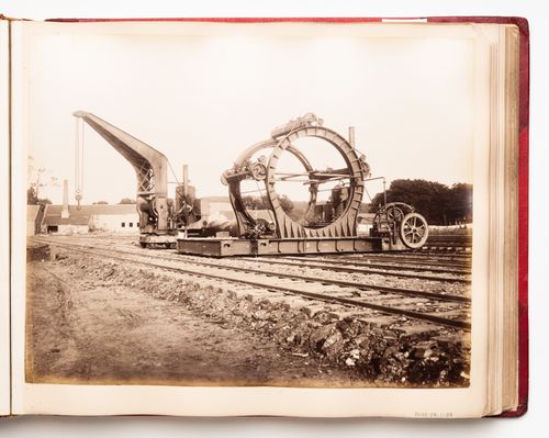 View of a building site for the construction of the Forth Bridge, Firth of Forth, Scotland, United Kingdom