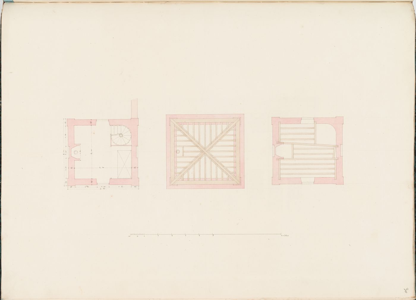 Partial floor plan and framing plans, probably for a reservoir, Parc de Clichy