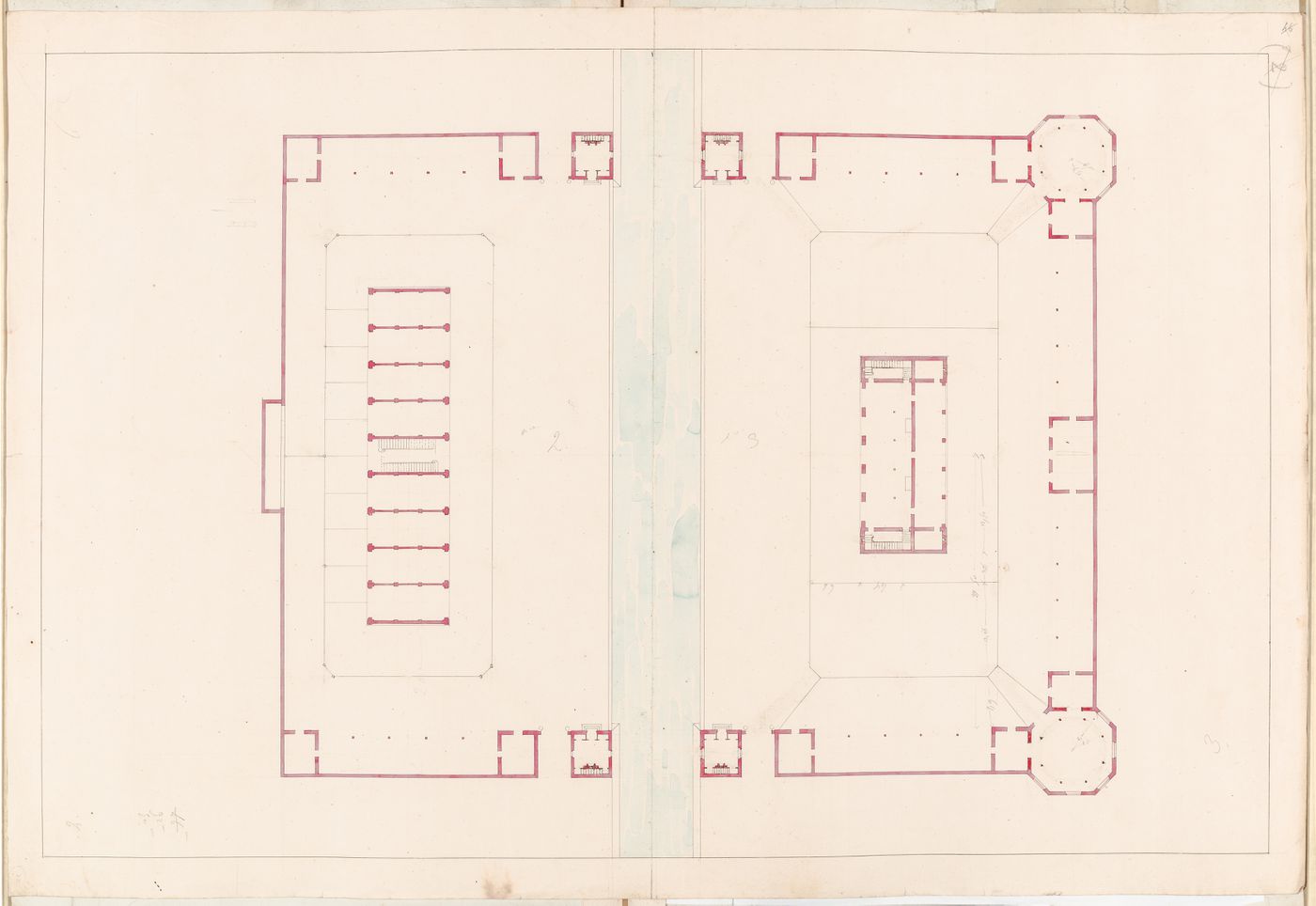 Project for Clos d'équarrissage, fôret de Bondy: Ground floor plan for a slaughterhouse and a factory for the preservation of muscles