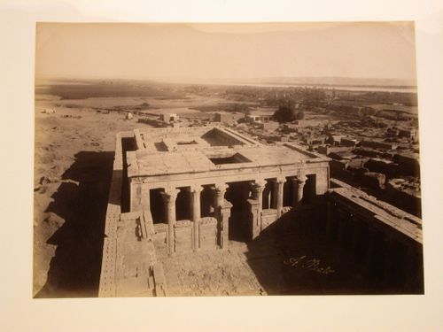 Looking down on temple structures from the top of a pylon, Edfu, Egypt