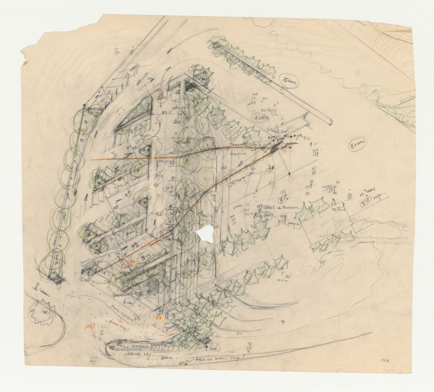 Wayfarers' Chapel, Palos Verdes, California: Partial site plan for parking lot