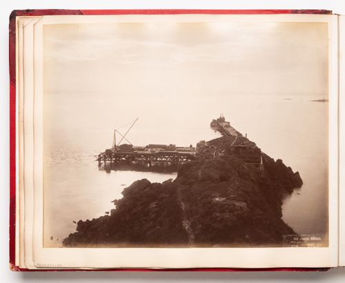 View of a building site for the construction of the Forth Bridge, Firth of Forth, Scotland, United Kingdom