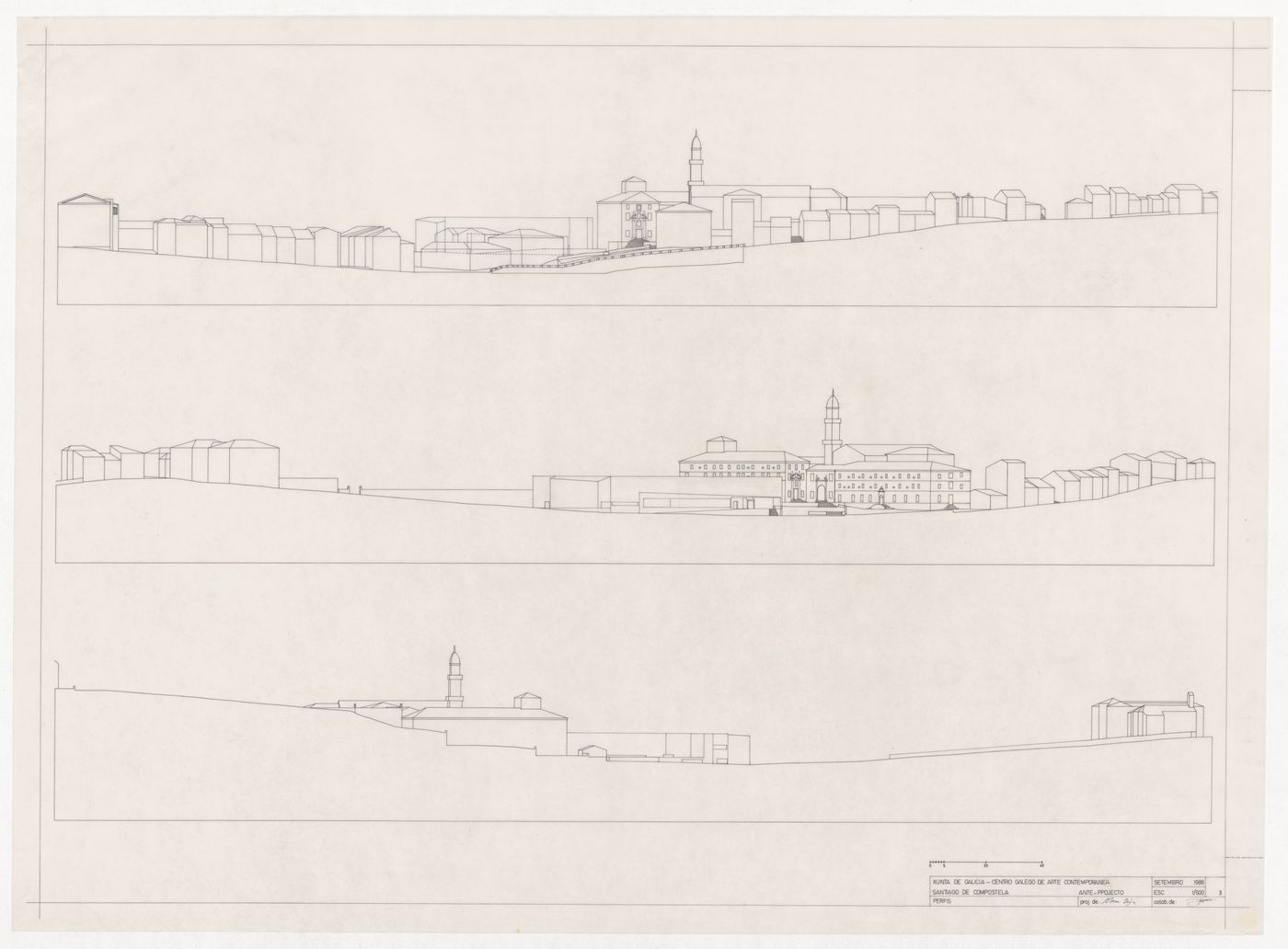Elevations for Centro Galego de Arte Contemporânea, Santiago de Compostela, Spain